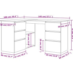 vidaXL Hoekbureau 145x100x76 cm bewerkt hout wit