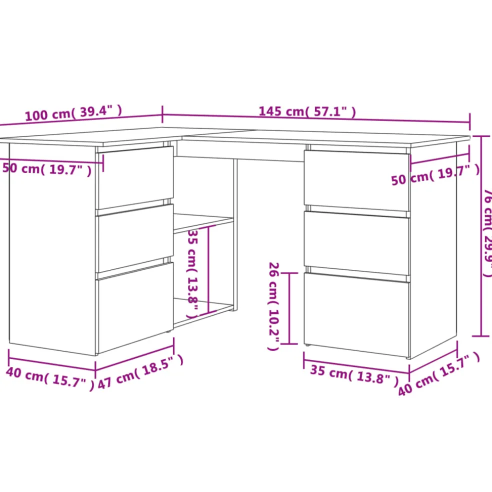 vidaXL Hoekbureau 145x100x76 cm bewerkt hout wit