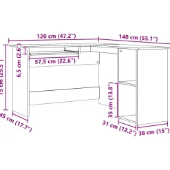 vidaXL Hoekbureau 120x140x75 cm bewerkt hout artisanaal eikenkleur