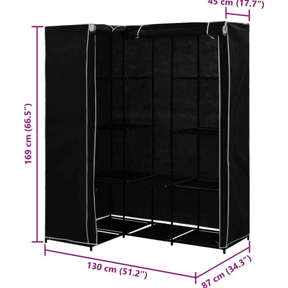 vidaXL Hoekkledingkast 130x87x169 cm zwart