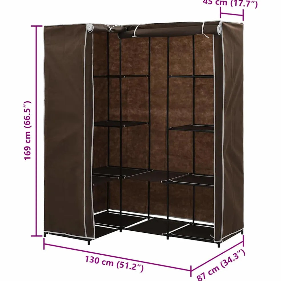 vidaXL Hoekkledingkast 130x87x169 cm bruin