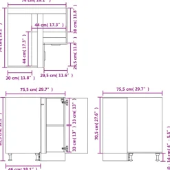 vidaXL Hoekonderkast Lyon 75,5x75,5x81,5 cm sonoma eikenkleurig