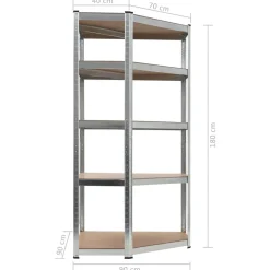 vidaXL Hoekrek 5-laags staal en bewerkt hout zilverkleurig