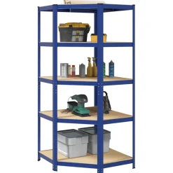 vidaXL Hoekrek 5-laags staal en bewerkt hout blauw