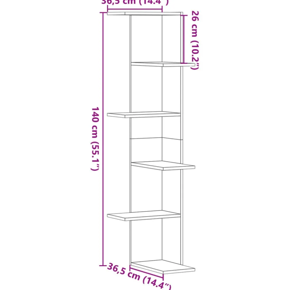 vidaXL Hoekwandschap 36,5x36,5x140 cm bewerkt hout betongrijs