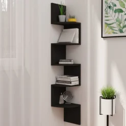 vidaXL Hoekwandschap 19x19x123 cm bewerkt hout zwart