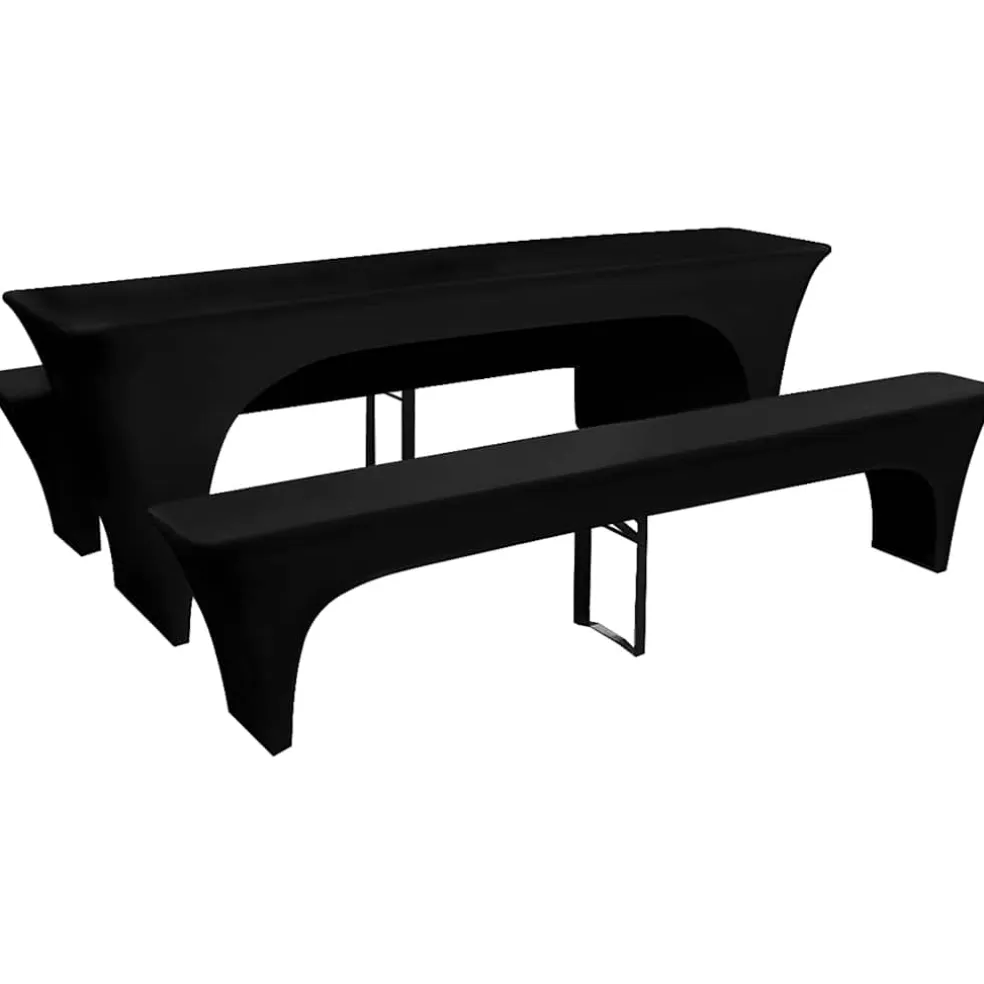 vidaXL Hoes voor biertafel en banken 225x50x80 cm stretch zwart 3 st