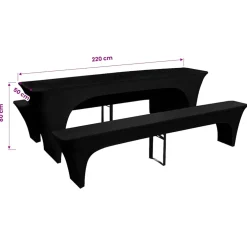 vidaXL Hoes voor biertafel en banken 225x50x80 cm stretch zwart 3 st