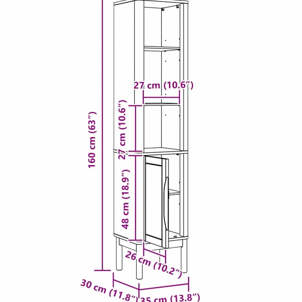 vidaXL Hoge badkamerkast FLORO Wasbruin 35 x 30 x 160 cm