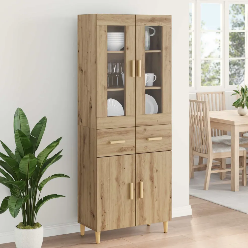 vidaXL Hoge kast Artisan Eiken 69,5 x 34 x 180 cm Bewerkt hout