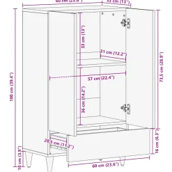 vidaXL Hoge kast Bruin 60 x 33 x 100 cm Massief Mango Hout