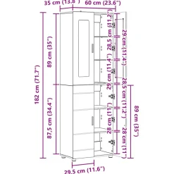 vidaXL Hoge kast FLORIN 60 x 35 x 182 cm Artisan Eiken Bewerkt hout