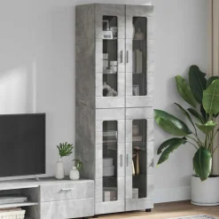 vidaXL Hoge kast FLORIN 60 x 35 x 182 cm Beton Grijs Bewerkt hout