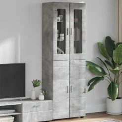 vidaXL Hoge kast FLORIN 60 x 35 x 182 cm Beton Grijs Bewerkt hout