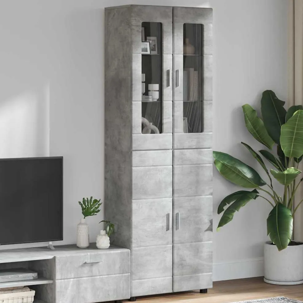 vidaXL Hoge kast FLORIN 60 x 35 x 182 cm Beton Grijs Bewerkt hout
