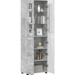 vidaXL Hoge kast FLORIN 60 x 35 x 182 cm Beton Grijs Bewerkt hout