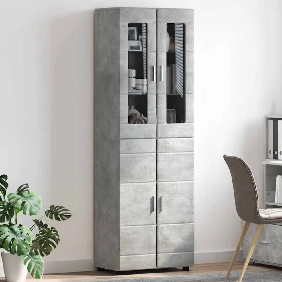 vidaXL Hoge kast FLORIN 60 x 35 x 182 cm Beton Grijs Bewerkt hout