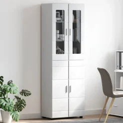 vidaXL Hoge kast FLORIN 60 x 35 x 182 cm Hoogglans wit Bewerkt hout