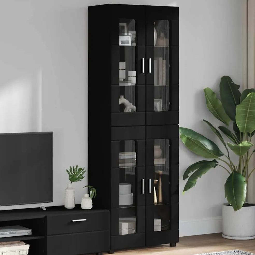 vidaXL Hoge kast FLORIN 60 x 35 x 182 cm Zwart Bewerkt hout