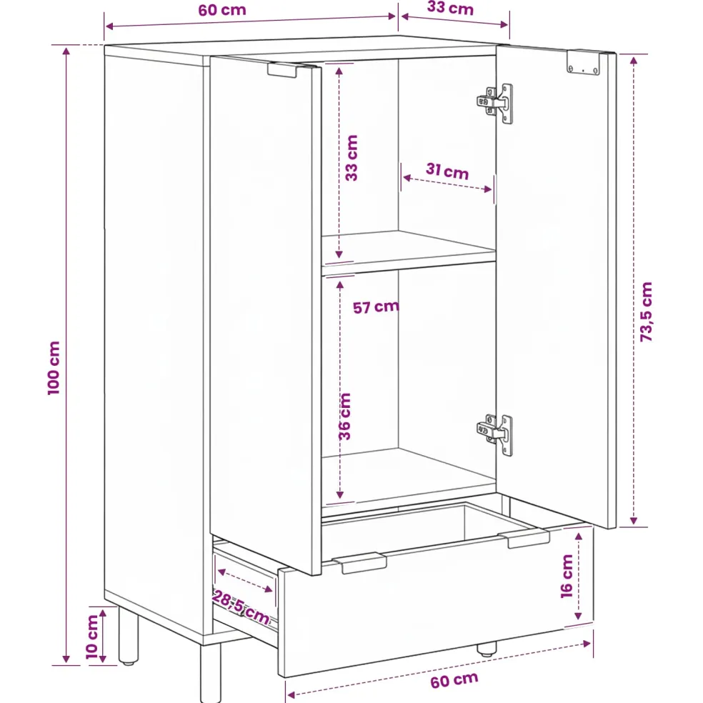 vidaXL Hoge kast met lade Witte Was Afwerking 60 x 33 x 100 cm
