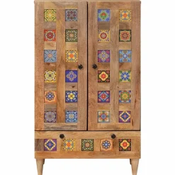 vidaXL Hoge kast Naturel 60 x 33,5 x 100 cm Massief Mango Hout