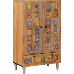 vidaXL Hoge kast Naturel 60 x 33,5 x 100 cm Massief Mango Hout