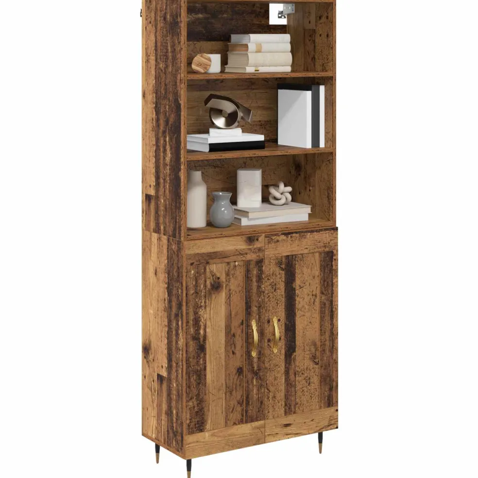 vidaXL Hoge kast Oud Hout 69,5 x 34 x 180 cm Bewerkt hout