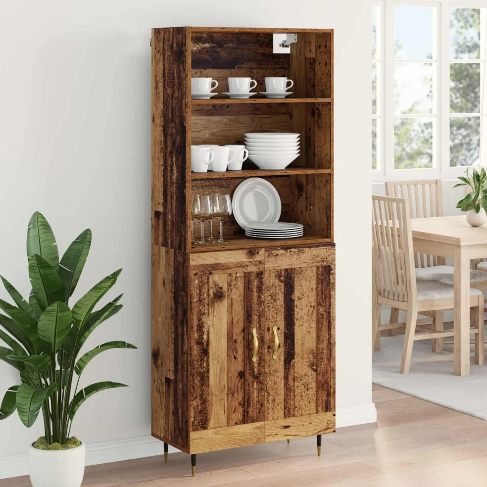 vidaXL Hoge kast Oud Hout 69,5 x 34 x 180 cm Bewerkt hout