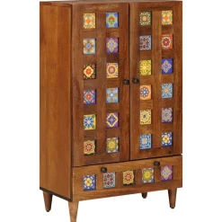 vidaXL Hoge kast Walnotenhout 60 x 33,5 x 100 cm Massief Mango Hout