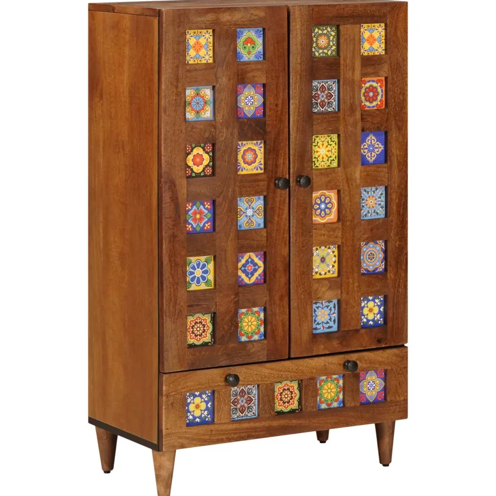 vidaXL Hoge kast Walnotenhout 60 x 33,5 x 100 cm Massief Mango Hout