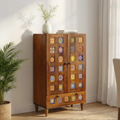 vidaXL Hoge kast Walnotenhout 60 x 33,5 x 100 cm Massief Mango Hout