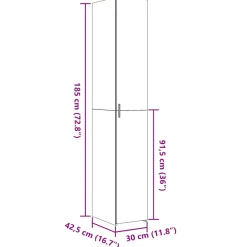 vidaXL Hoge kast 30x42,5x185 cm bewerkt hout wit
