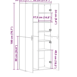 vidaXL Hoge kast 80x35x180 cm bewerkt hout grijs sonoma eikenkleurig