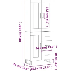vidaXL Hoge kast 69,5x34x180 cm bewerkt hout wit