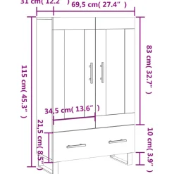 vidaXL Hoge kast 69,5x31x115 cm bewerkt hout betongrijs