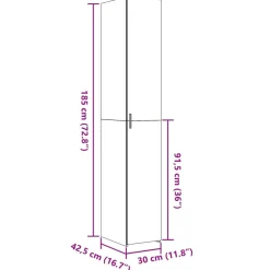 vidaXL Hoge kast 30x42,5x185 cm bewerkt hout betongrijs