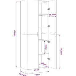 vidaXL Hoge kast 70x42,5x185 cm bewerkt hout sonoma eikenkleurig