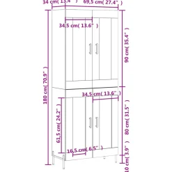 vidaXL Hoge kast 69,5x34x180 cm bewerkt hout sonoma eikenkleurig
