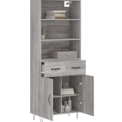 vidaXL Hoge kast 69,5x34x180 cm bewerkt hout grijs sonoma eikenkleurig