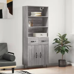 vidaXL Hoge kast 69,5x34x180 cm bewerkt hout grijs sonoma eikenkleurig