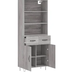 vidaXL Hoge kast 69,5x34x180 cm bewerkt hout grijs sonoma eikenkleurig
