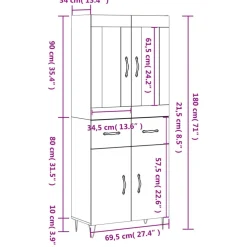 vidaXL Hoge kast 69,5x34x180 cm bewerkt hout wit