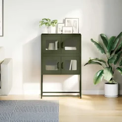 vidaXL Hoge kast 68x39x107 cm staal olijfgroen