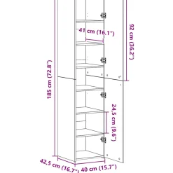 vidaXL Hoge kast Zwart Eiken 40 x 42,5 x 185 cm