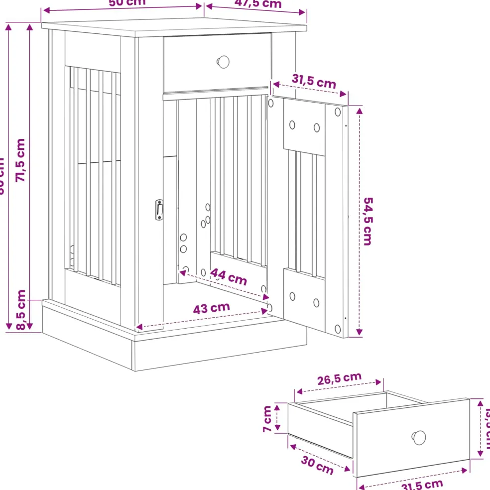 vidaXL Hond Bench Meubel Sonoma Eiken 50 x 47,5 x 80 cm Bewerkt hout