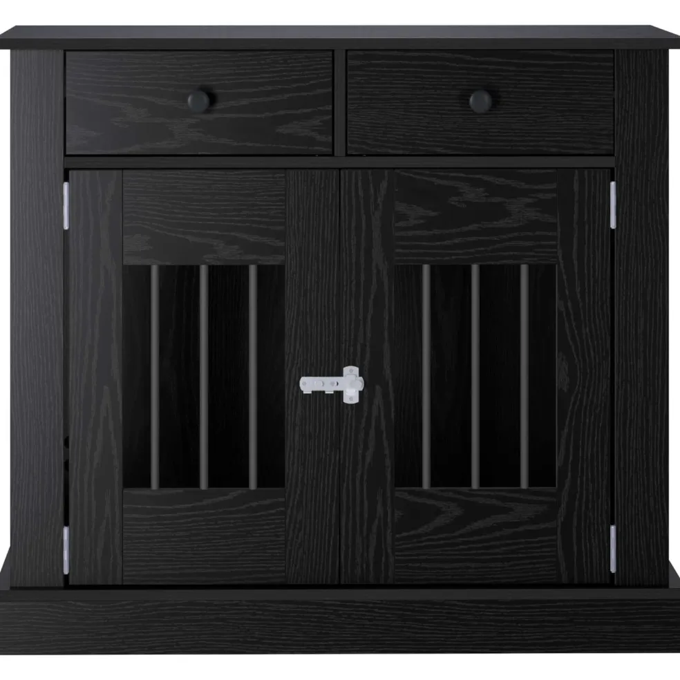 vidaXL Hond Bench Meubel Zwart eiken 90 x 47,5 x 80 cm Bewerkt hout