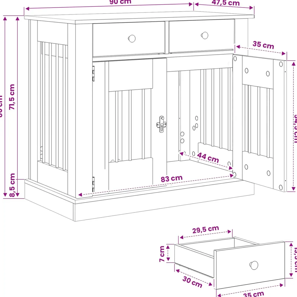 vidaXL Hond Bench Meubel Zwart eiken 90 x 47,5 x 80 cm Bewerkt hout