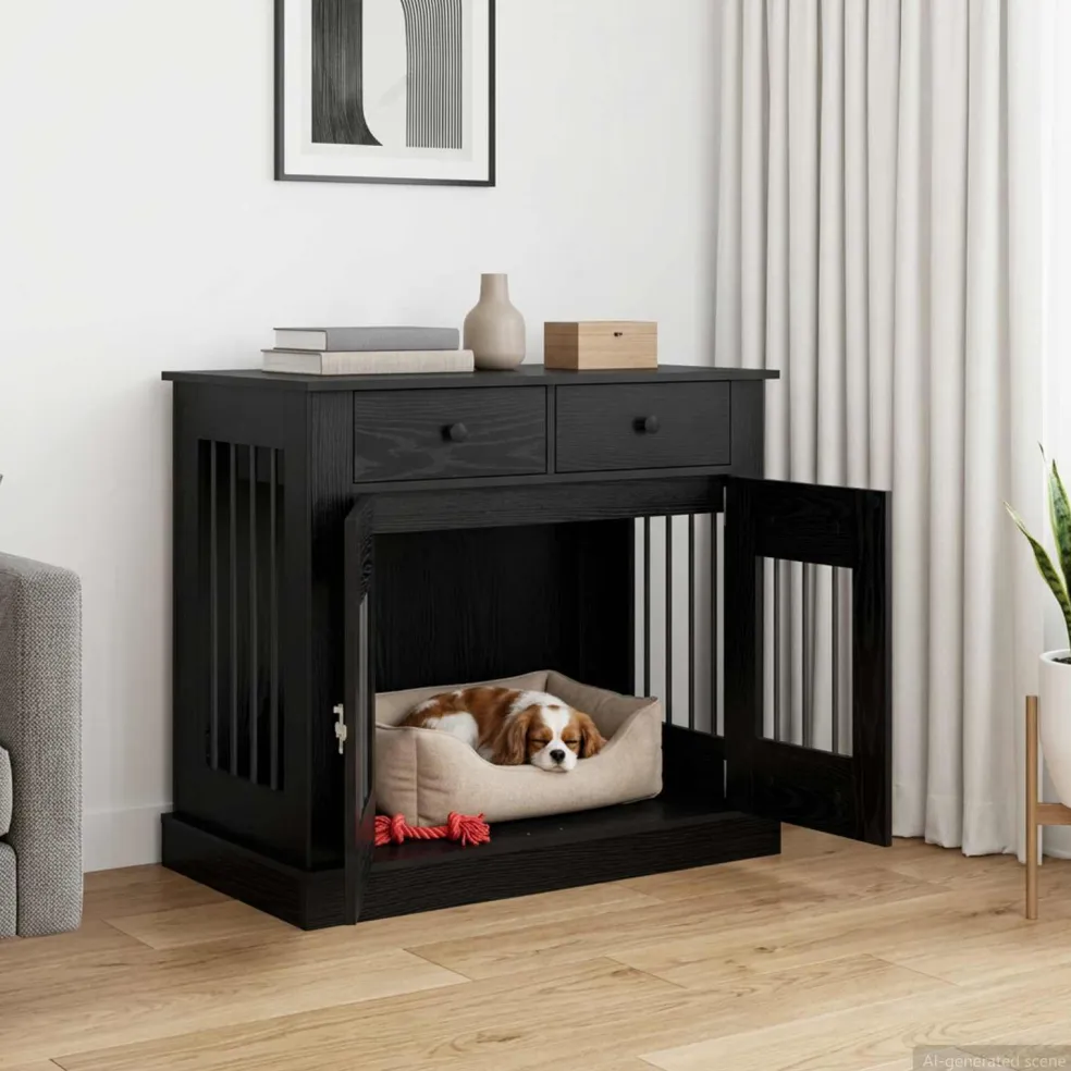 vidaXL Hond Bench Meubel Zwart eiken 90 x 47,5 x 80 cm Bewerkt hout