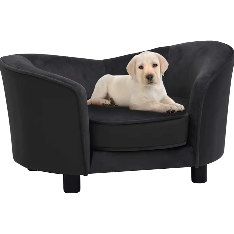 vidaXL Hondenbank 69x49x40 cm pluche en kunstleer zwart