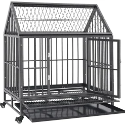 vidaXL Hondenbench met wielen en dak 92x62x106 cm staal